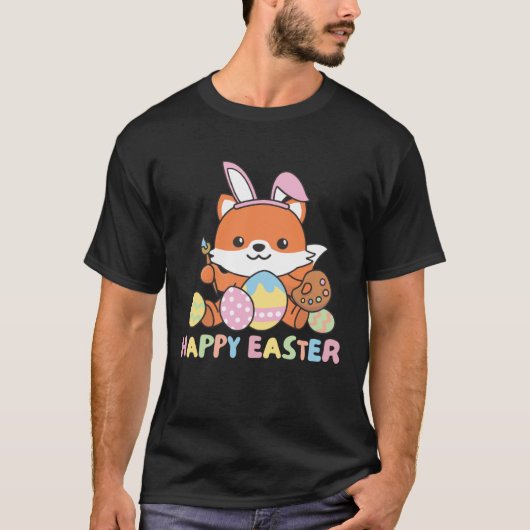 Happy Easter Sweet Fox For Easter With Easter Eggs Tシャツ (正面)