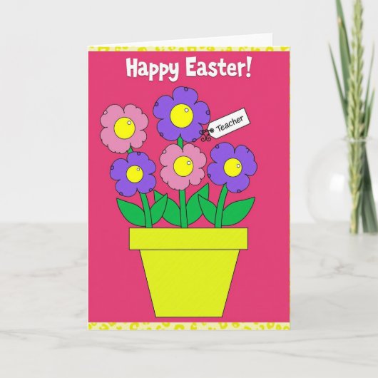 Happy Easter Teacher Flower Card カード (正面)