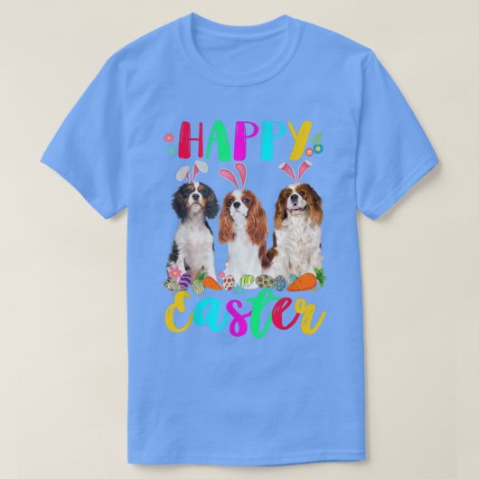Happy Easter Three Cavalier King Chales Spaniel Bu Tシャツ (デザイン正面)