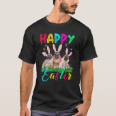 Happy Easter Three Pug Wearing Bunny Ear Pug Tシャツ (正面)
