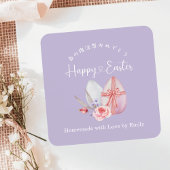 Happy Easter Treat Elegant Purple Floral Egg スクエアシール