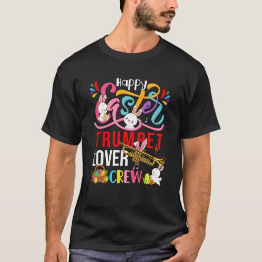 Happy Easter Trumpet Crew Cute Bunnies Instrument Tシャツ (正面)