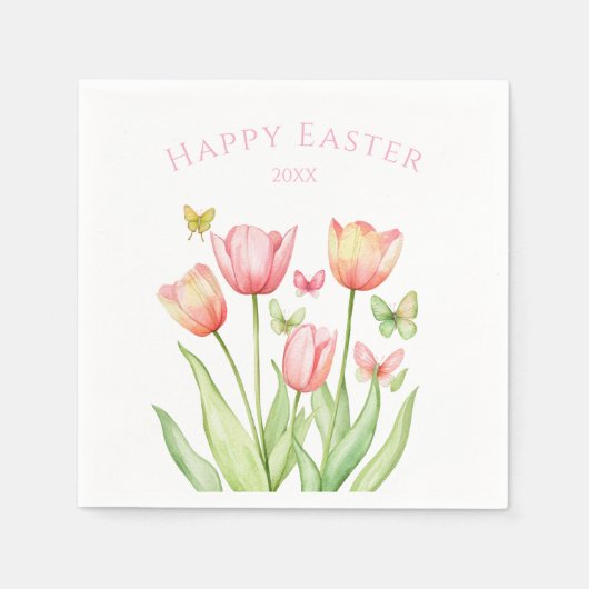 Happy Easter Tulip  スタンダードカクテルナプキン (正面)