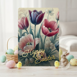 Happy Easter Tulip Floral Gold Foil Card 箔シーズンカード