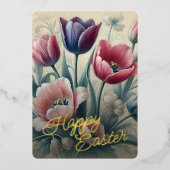 Happy Easter Tulip Floral Gold Foil Card 箔シーズンカード (正面)