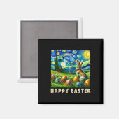 Happy Easter Van Gogh Style Bunny And Eggs  マグネット (正面/裏面)