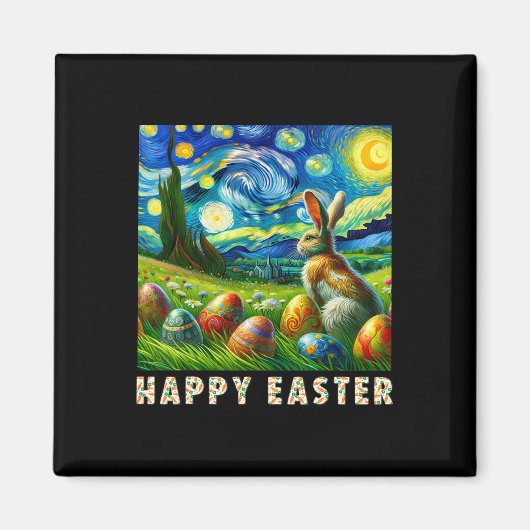 Happy Easter Van Gogh Style Bunny And Eggs  マグネット (正面)