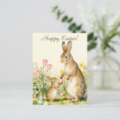 Happy Easter Vintage Bunnies with Painted Eggs ポストカード (スタンド正面)