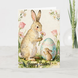 Happy Easter Vintage Bunny Family Illustration カード