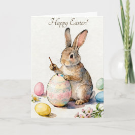 Happy Easter Vintage Bunny Painting an Egg カード