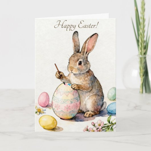 Happy Easter Vintage Bunny Painting an Egg カード (正面)