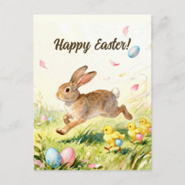 Happy Easter Vintage Bunny Spring Illustration ポストカード