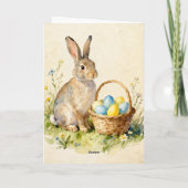 Happy Easter Vintage Bunny with Egg Basket カード (裏面)