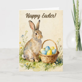 Happy Easter Vintage Bunny with Egg Basket カード