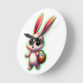 Happy Easter Watercolor Bunny ラウンド壁時計 (傾斜)