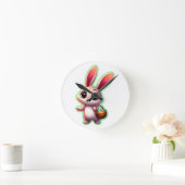 Happy Easter Watercolor Bunny ラウンド壁時計 (ホーム)