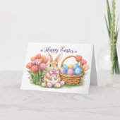 Happy Easter Watercolor Bunny Card | Tulips  カード (正面)