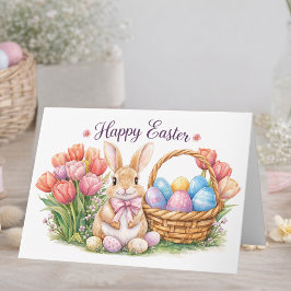 Happy Easter Watercolor Bunny Card | Tulips  カード