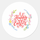 Happy Easter Watercolor Bunny Ears & Flowers ラウンドシール (正面)
