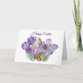 Happy Easter Watercolor Purple Crocus Flowers カード (正面)