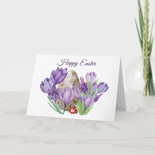 Happy Easter Watercolor Purple Crocus Flowers カード (正面)