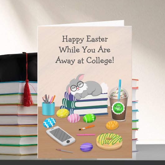 Happy Easter While Away at College かわいいウサギの机 カード