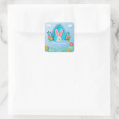 Happy Easter | Whimsical Easter Bunny and Floral スクエアシール (バッグ)