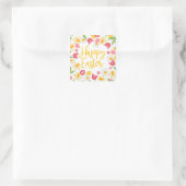Happy Easter Whimsical Red Yellow Floral スクエアシール (バッグ)