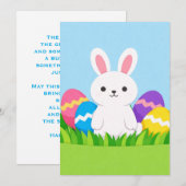 Happy Easter White Bunny Easter Eggs Blue Sky シーズンカード (正面/裏面)