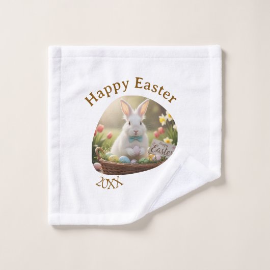 Happy Easter white bunny year photo family name  ウォッシュタオル (ウォッシュタオル)