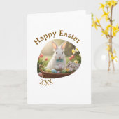 Happy Easter white bunny year photo family name  カード (黄色い花)