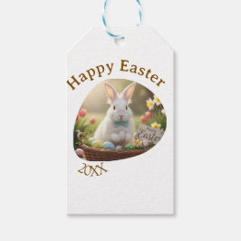 Happy Easter white bunny year photo family name  ギフトタグ