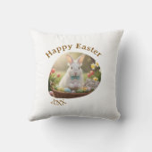 Happy Easter white bunny year photo family name  クッション (裏面)