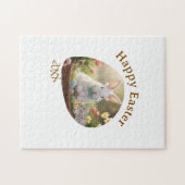 Happy Easter white bunny year photo family name  ジグソーパズル (横)