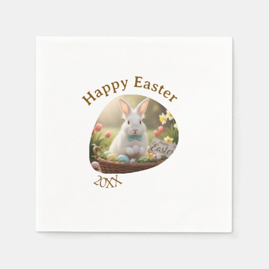 Happy Easter white bunny year photo family name  スタンダードカクテルナプキン (正面)
