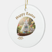Happy Easter white bunny year photo family name  セラミックオーナメント (左)