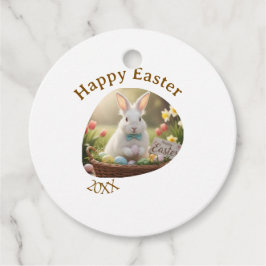 Happy Easter white bunny year photo family name  フェイバータグ