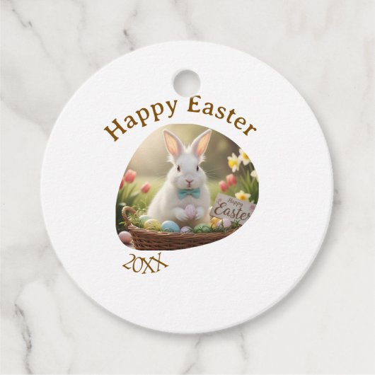 Happy Easter white bunny year photo family name  フェイバータグ (正面)
