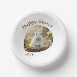 Happy Easter white bunny year photo family name  ペーパーボウル