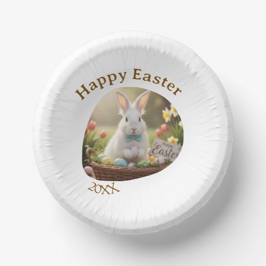 Happy Easter white bunny year photo family name  ペーパーボウル (正面)