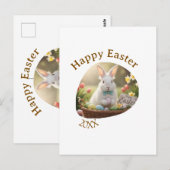 Happy Easter white bunny year photo family name  ポストカード (正面/裏面)