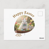 Happy Easter white bunny year photo family name  ポストカード (裏面)