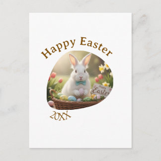 Happy Easter white bunny year photo family name  ポストカード