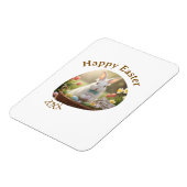 Happy Easter white bunny year photo family name  マグネット (左側)