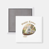 Happy Easter white bunny year photo family name  マグネット (正面/裏面)