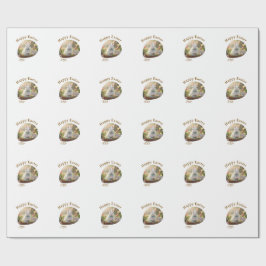 Happy Easter white bunny year photo family name  ラッピングペーパー