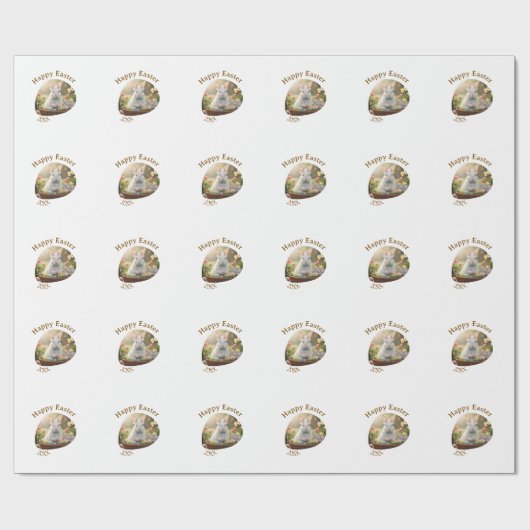 Happy Easter white bunny year photo family name  ラッピングペーパー (フラット)