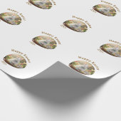 Happy Easter white bunny year photo family name  ラッピングペーパー (角)