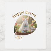 Happy Easter white bunny year photo family name  ワインラベル (シングルラベル)