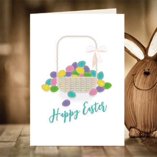 Happy Easter Wicker Basket &  Pastel Eggs Spring シーズンカード